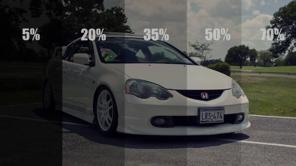 Car window tint VLT levels compared in Massachusetts