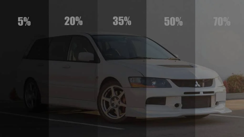 Car window tint darkness levels compared in Mississippi