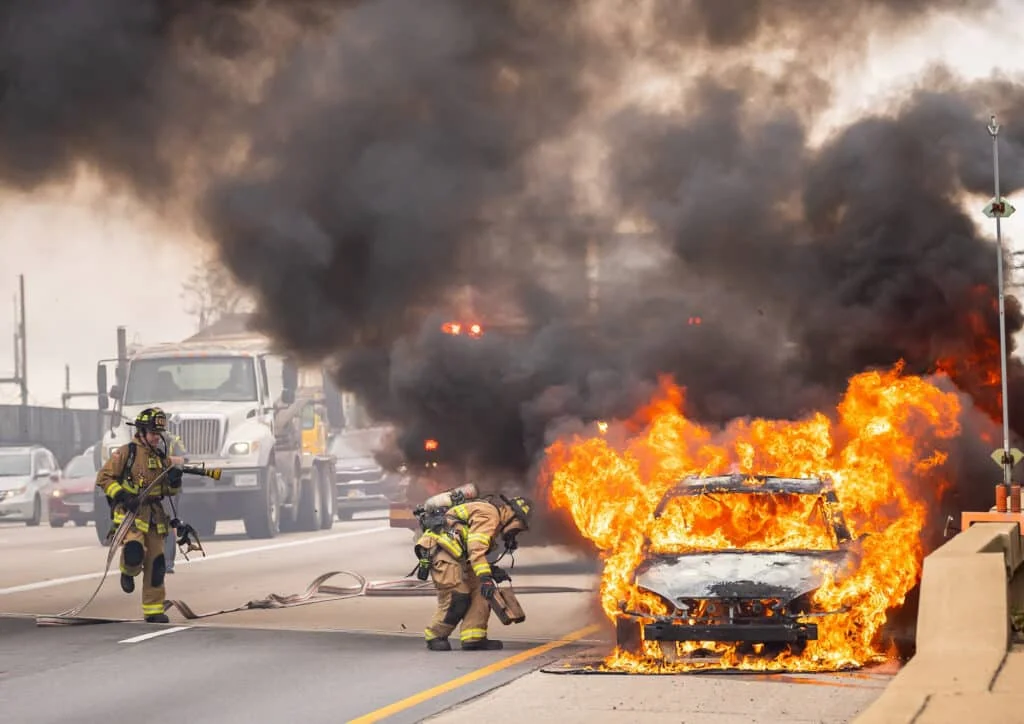 Automobile on fire