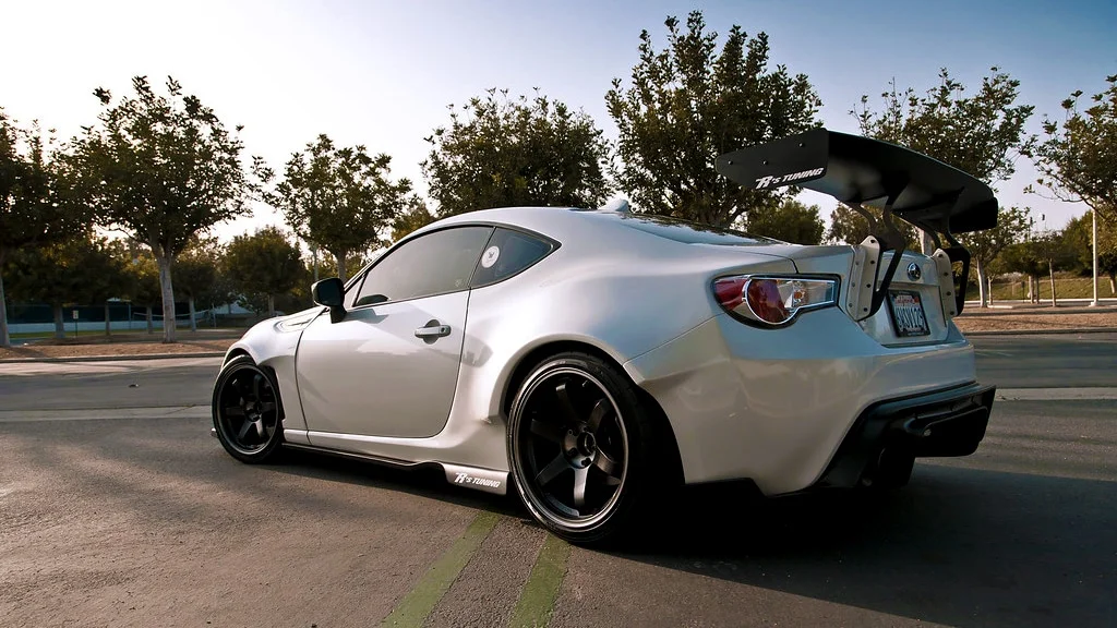 Silver Scion FR-S with body-mounted spoiler