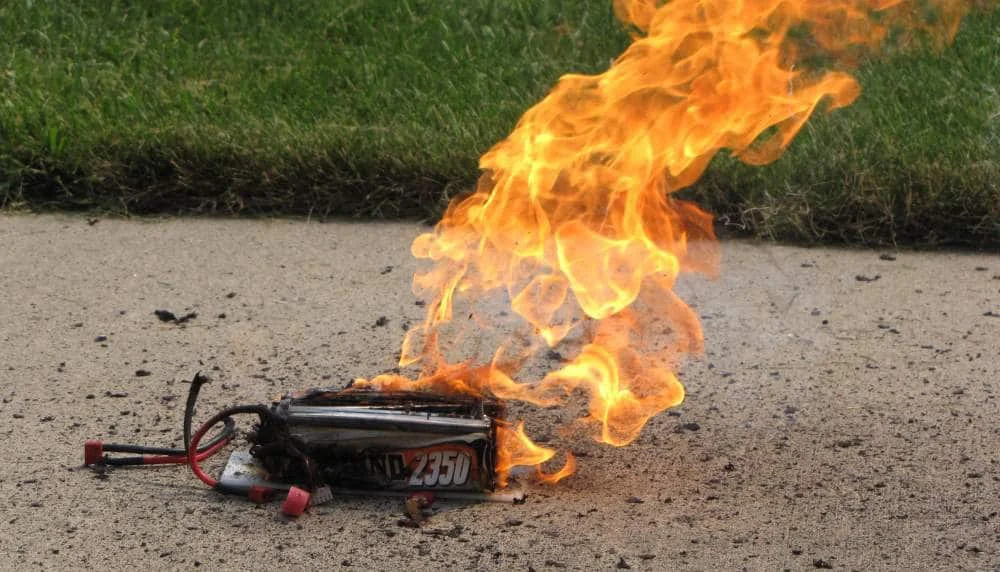 Small lithium ion battery on fire