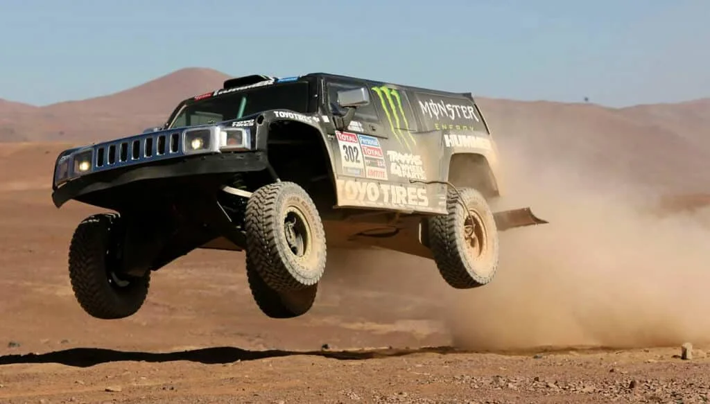 Hummer H3 catching air at Dakar Rally