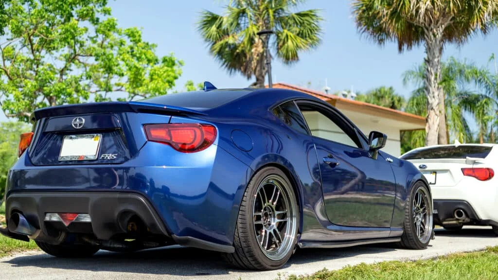 Blue FR-S on chrome Enkei RPF1s