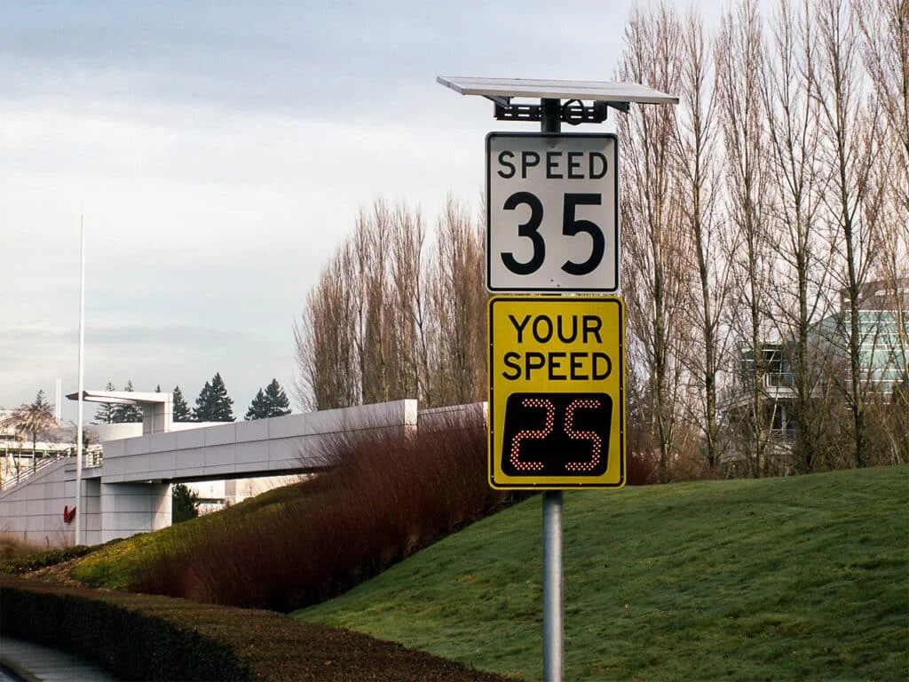 Solar-powered speed monitoring board in North Dakota