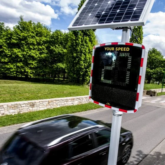 Solar powered speed indicator