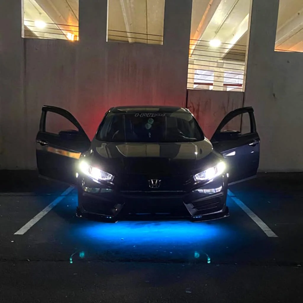 Black Civic with blue underglow
