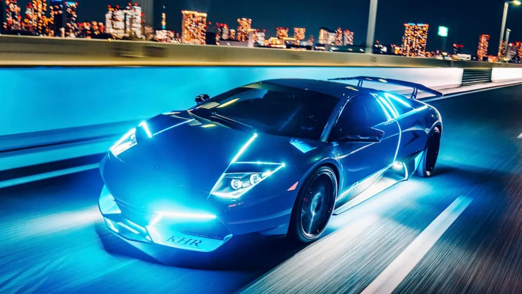 Lamborghini drenched in neon lights