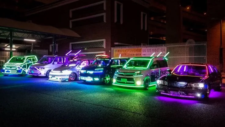 JDM cars covered in neon lights