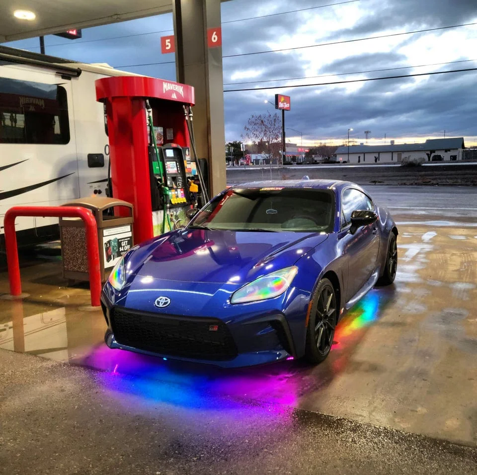 Toyota GT86 with rainbow ground effect lights