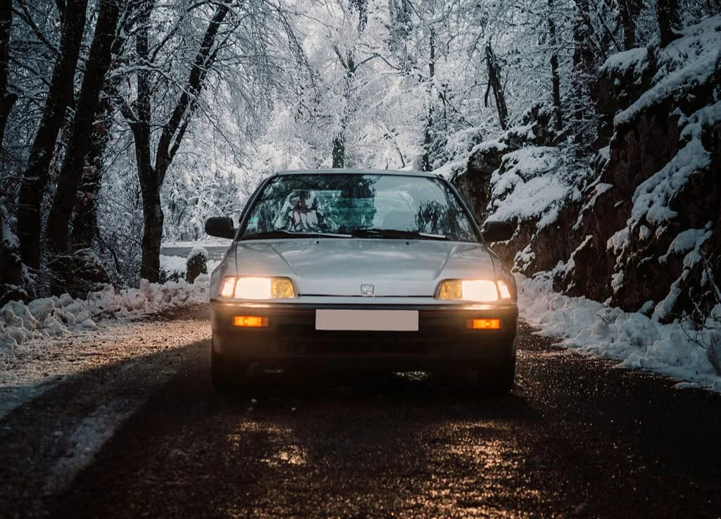 Honda CRX on a snowy road