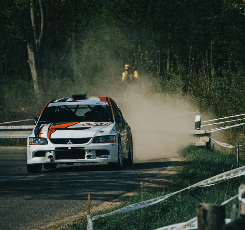 White Evo X with red livery