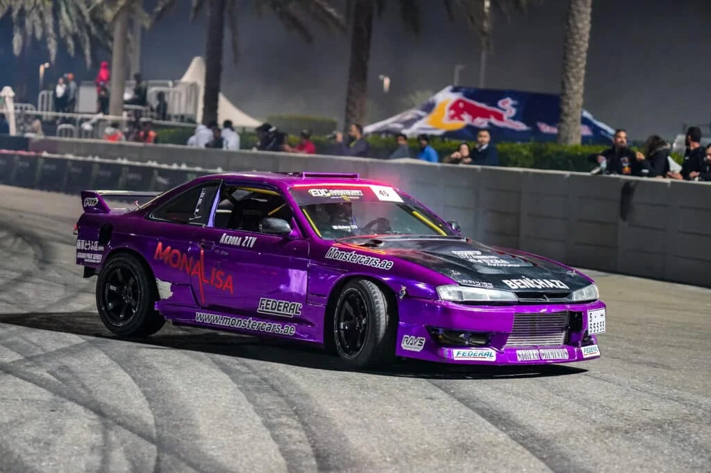 Purple S14 drifting