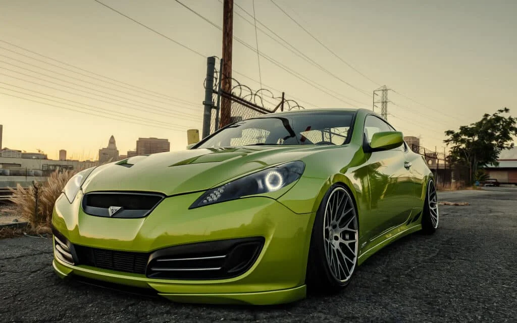 Moss green Genesis Coupe with mild stance