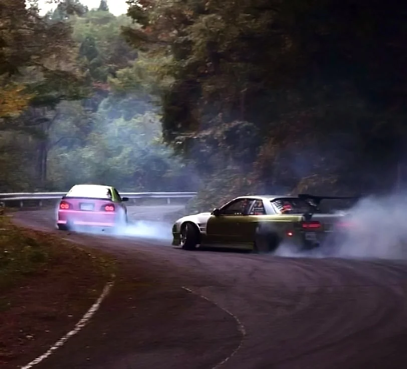 JDM cars drifting at a touge