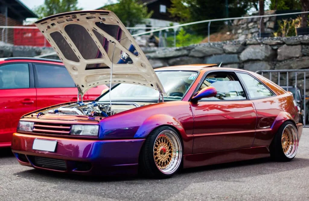 Oil slick VW Corrado lowered on bags