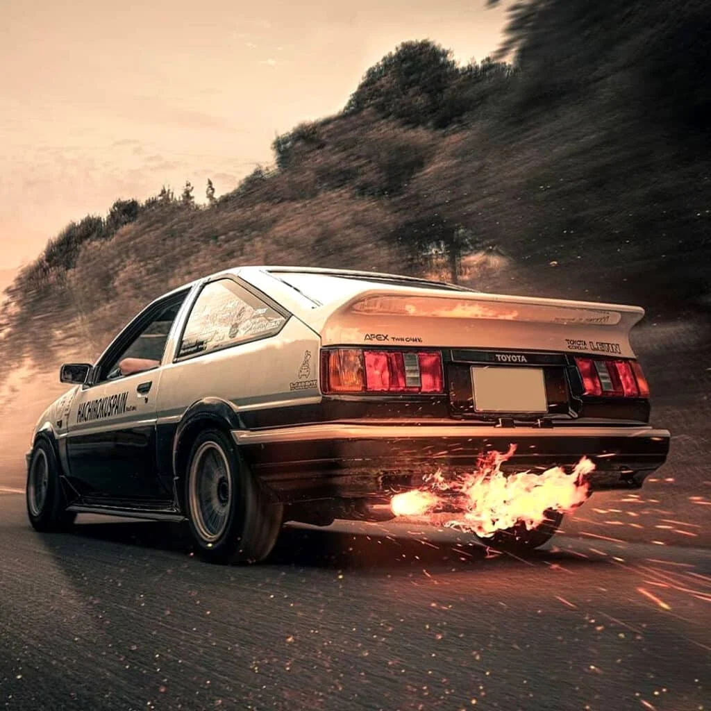 AE86 spitting flames