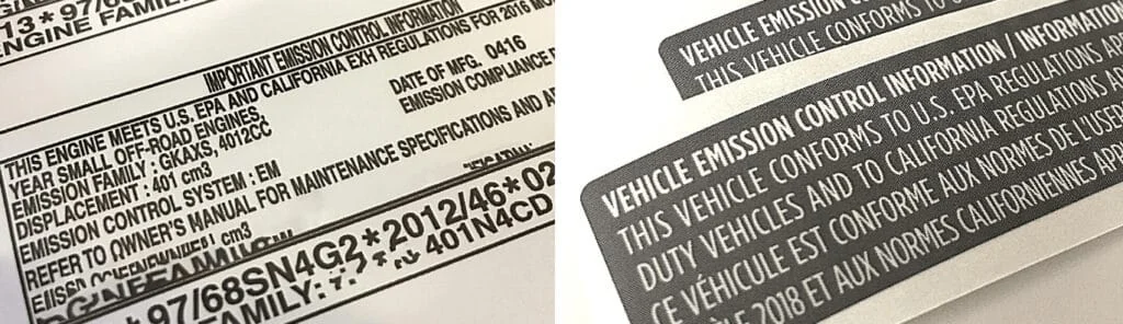 Emissions control information sticker