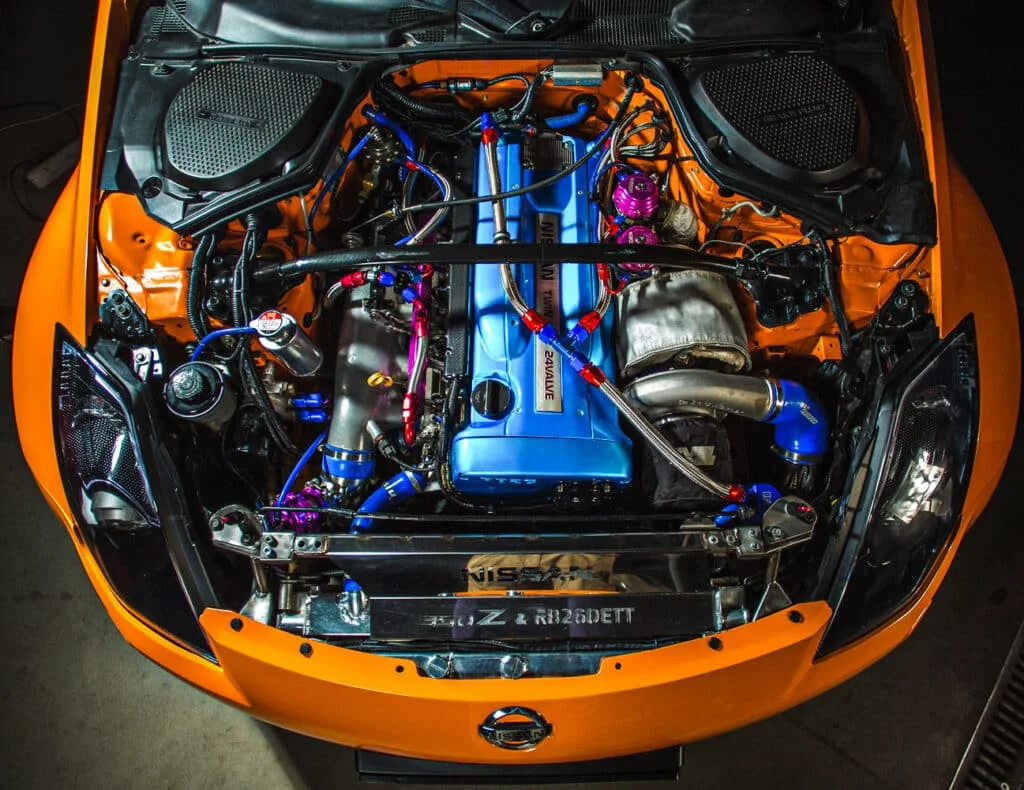 RB26DETT installed in an orange 350z