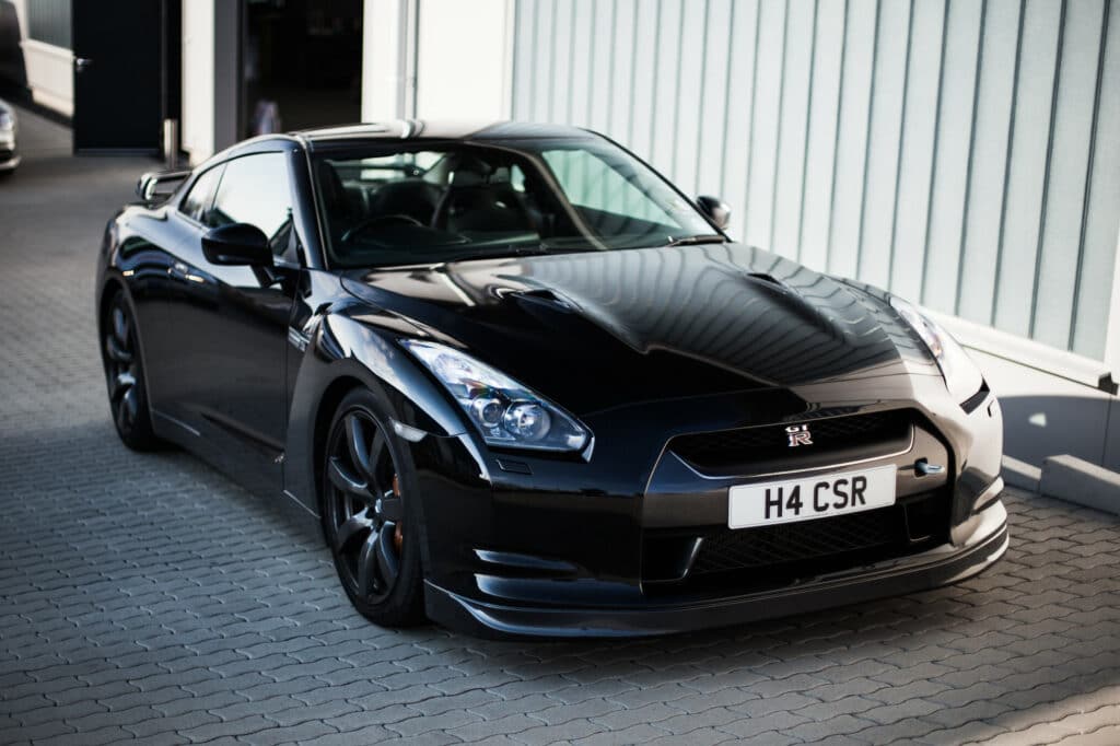 Modern Nissan R35 GTR with factory window tint