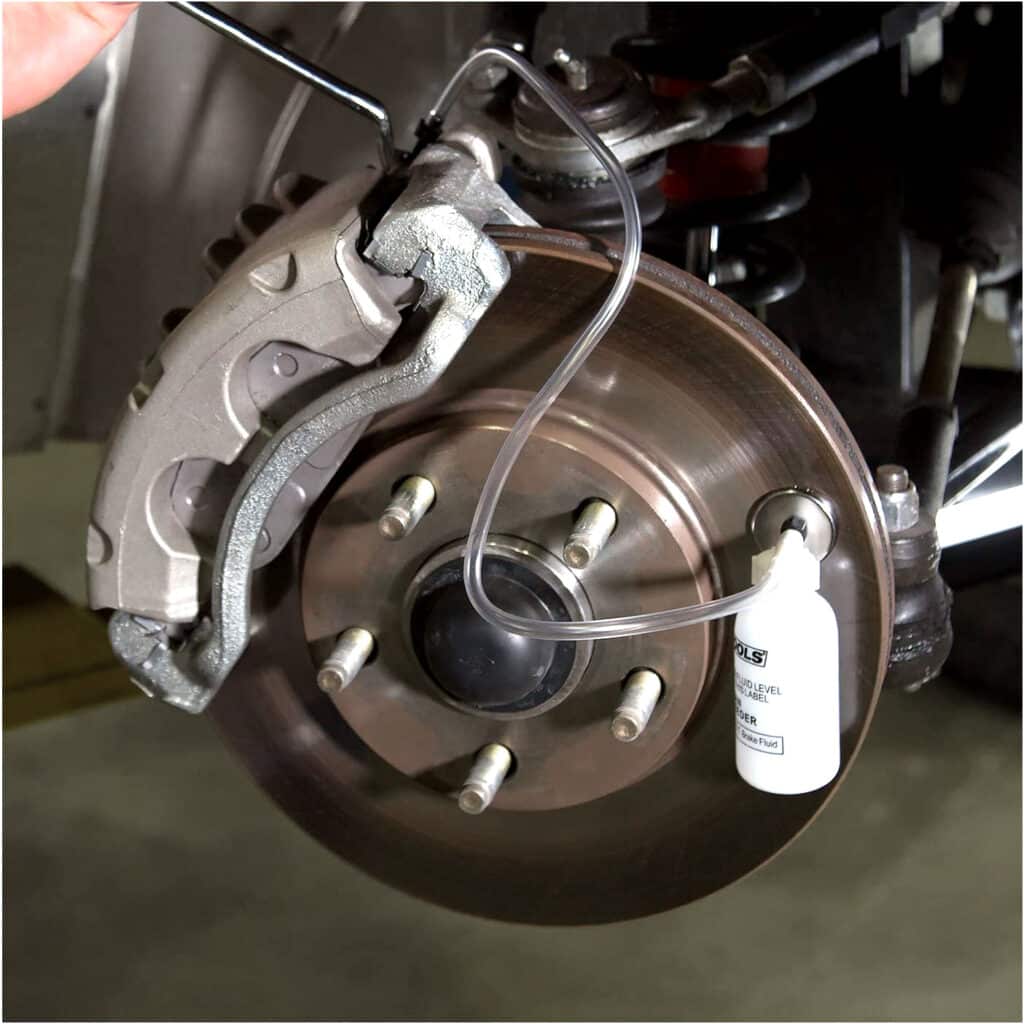 OEMTOOLS Bleed-O-Matic attached to brake rotor