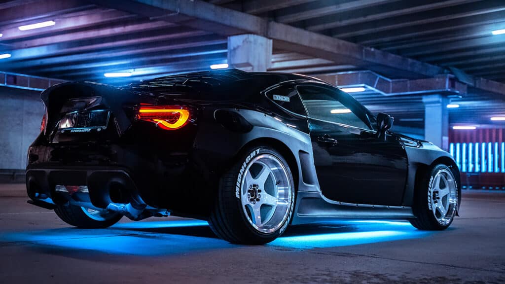 Widebody FRS with blue underglow lights