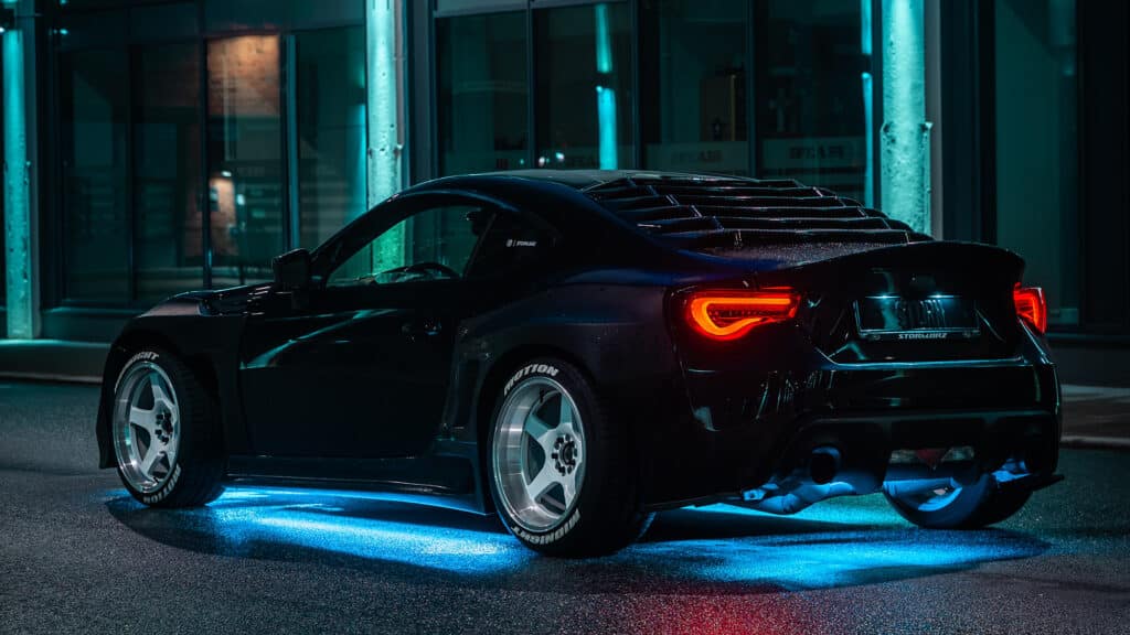 Black widebody FRS blue underglow