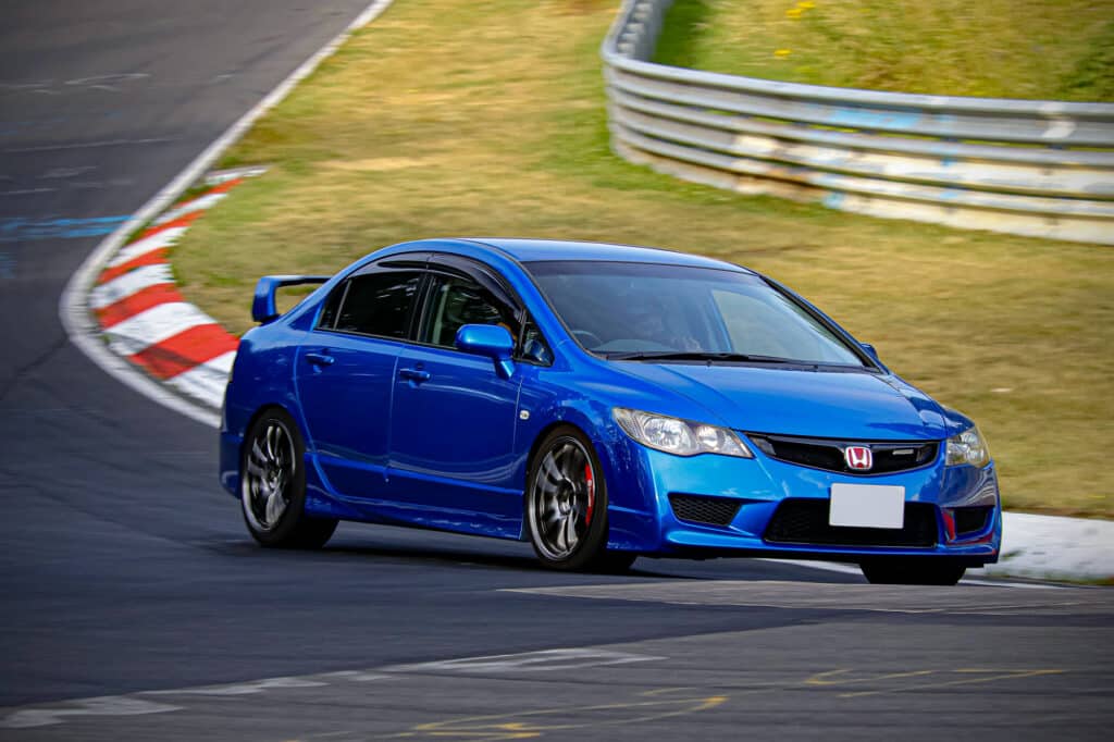 Blue FD2 Civic Type R on a track