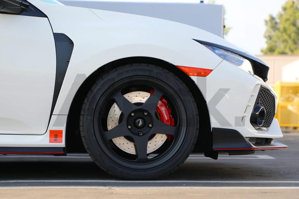 Matte black Spoon SW388 rims on a white Civic Type-R FK8