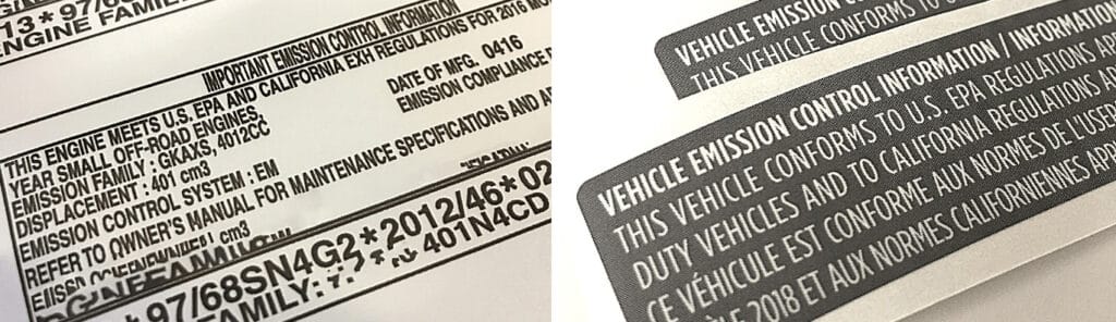 Emissions control information sticker