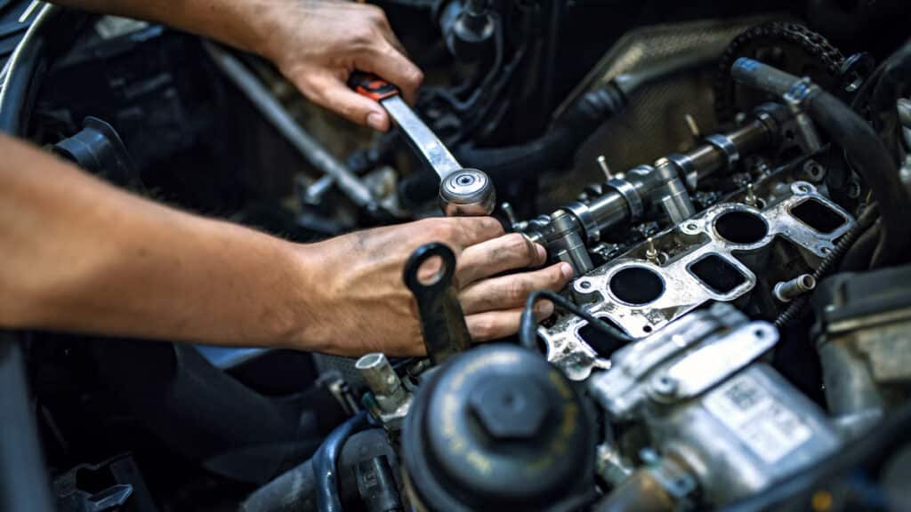 Mechanic working on an engine