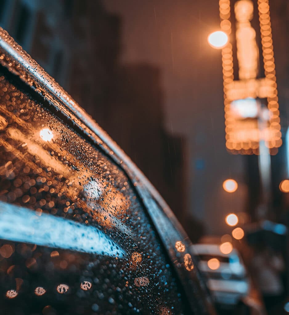 Rain drops on a tinted window